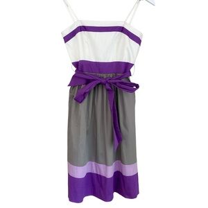 Max and Cleo NWT Purple Gray & White Color Block Belted Cotton Dress Size 4